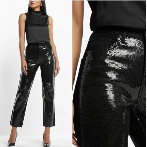 Express Straight Ankle Front High Waisted Ripped Jeans - Picture 13 of 13